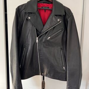 Rag & Bone Black Leather Jacket with Vibrant Red Interior
